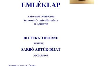 SARBÓ ARTÚR-DÍJAT KAPOTT BITTERA TIBORNÉ